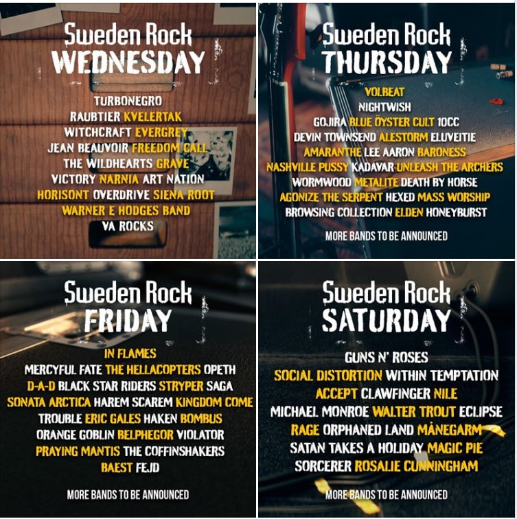 Sweden Rock Festival: Uppdaterade speldagar 1